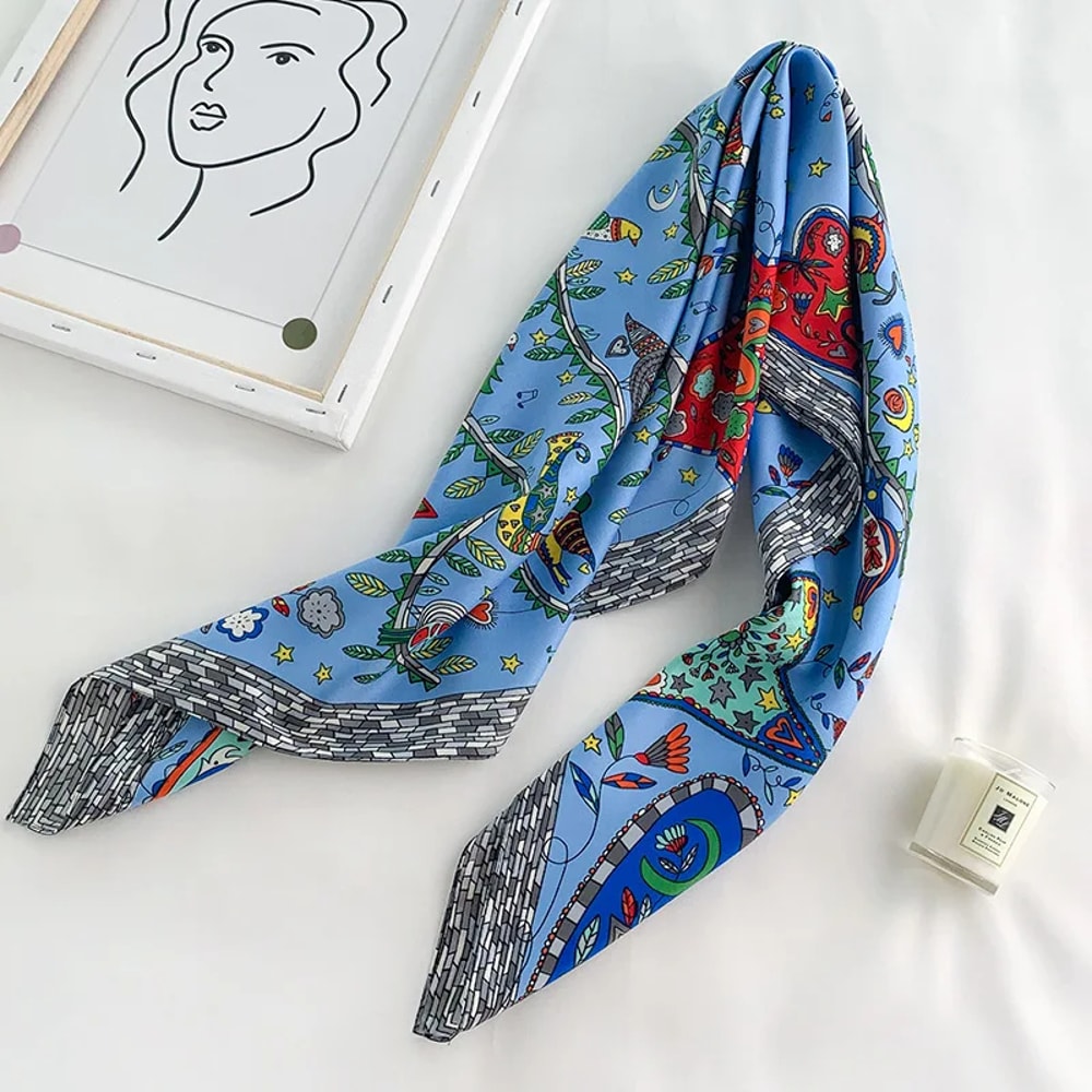 Elegant Twill Silk Feeling Shawls And Wraps Luxury Hair Scarves Tree Print Bandana Hijab Pashmina 4