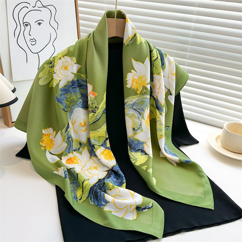 Elegant Twill Silk Feeling Shawls And Wraps Luxury Hair Scarves Tree Print Bandana Hijab Pashmina 7