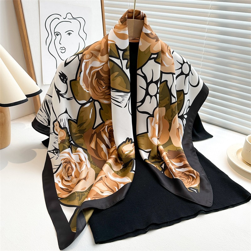 Elegant Twill Silk Feeling Shawls And Wraps Luxury Hair Scarves Tree Print Bandana Hijab Pashmina 9