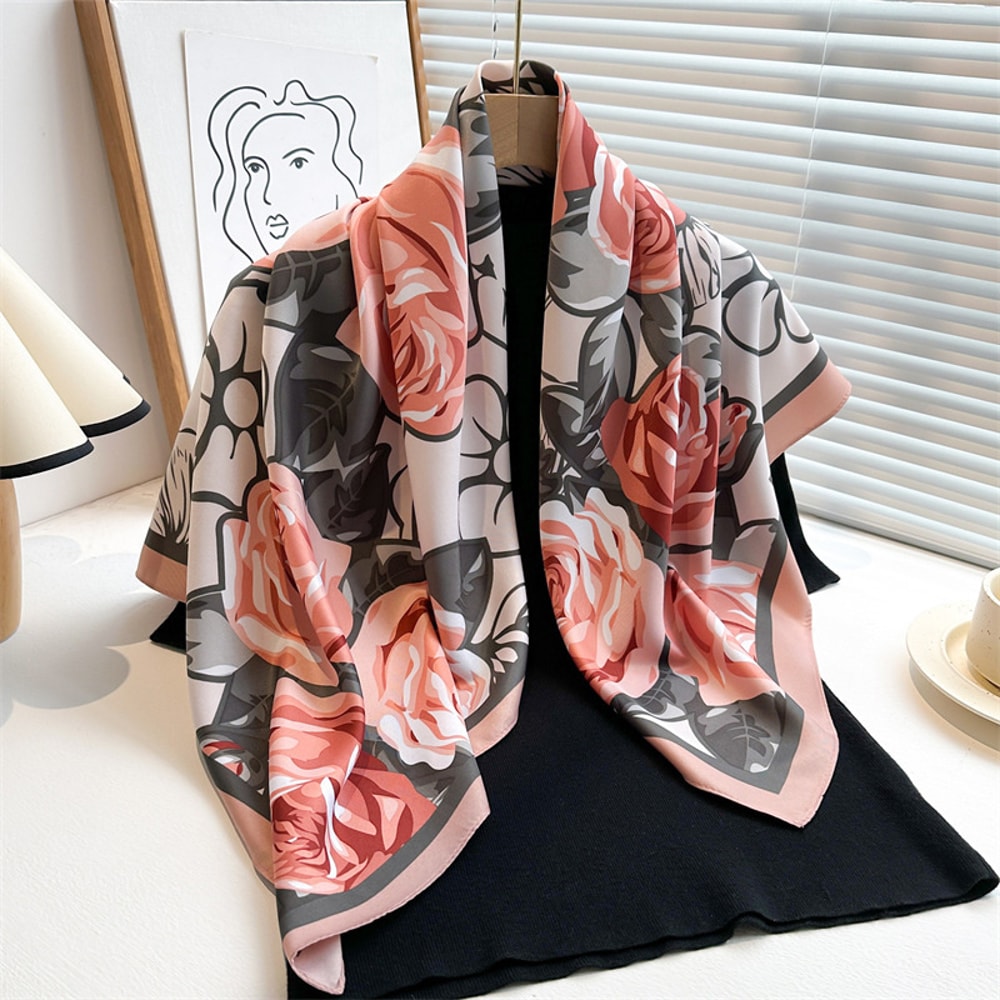 Elegant Twill Silk Feeling Shawls And Wraps Luxury Hair Scarves Tree Print Bandana Hijab Pashmina 10
