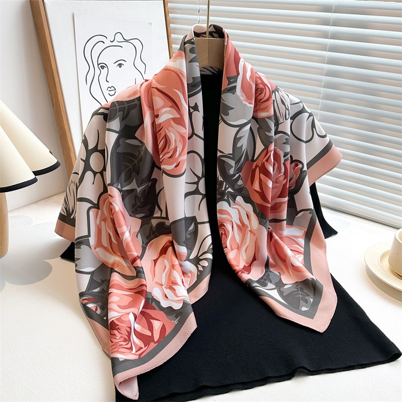 Elegant Twill Silk Feeling Shawls And Wraps Luxury Hair Scarves Tree Print Bandana Hijab Pashmina 10