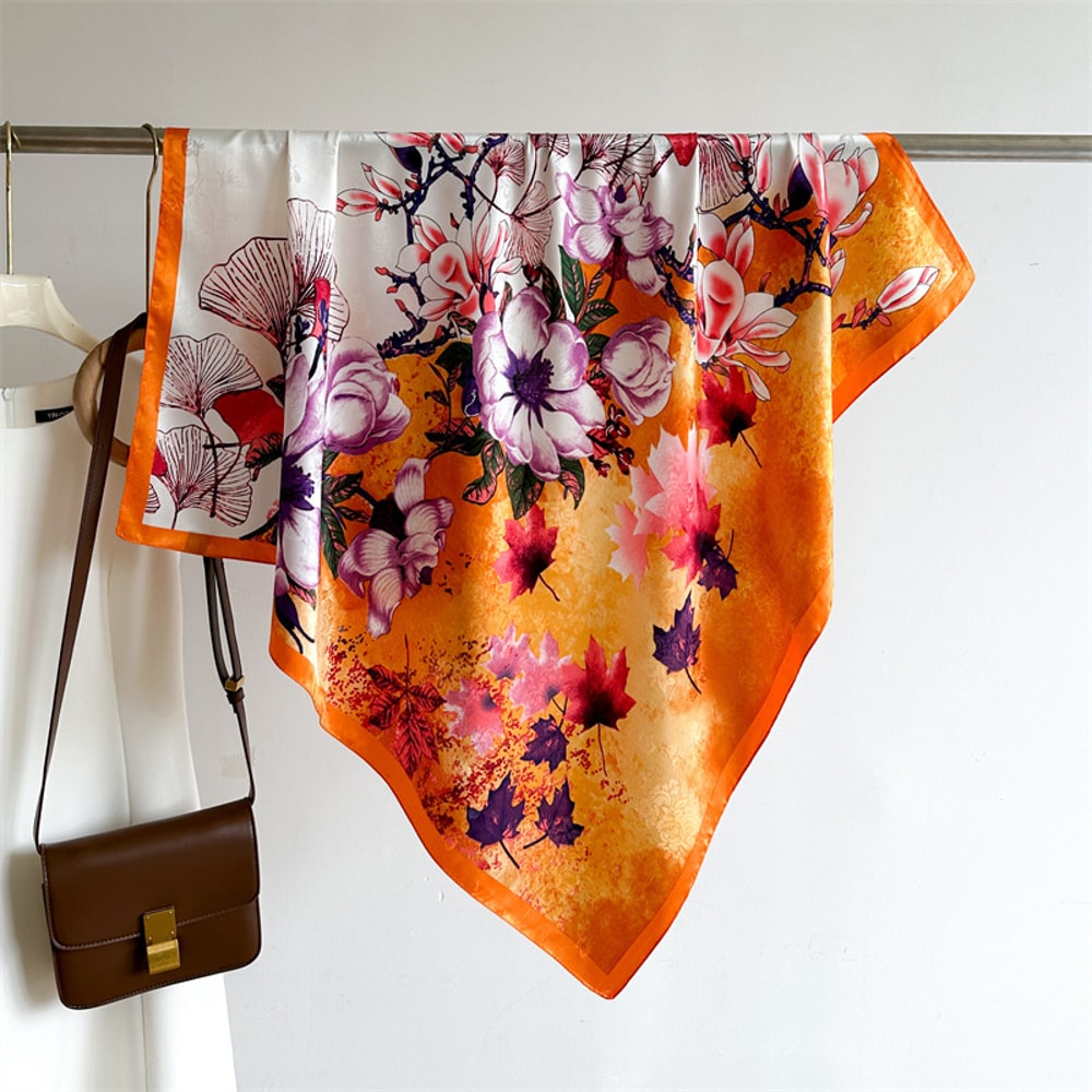 Elegant Twill Silk Feeling Shawls And Wraps Luxury Hair Scarves Tree Print Bandana Hijab Pashmina 12