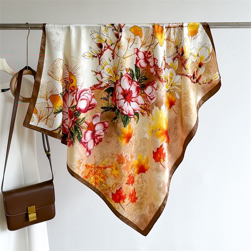 Elegant Twill Silk Feeling Shawls And Wraps Luxury Hair Scarves Tree Print Bandana Hijab Pashmina 13