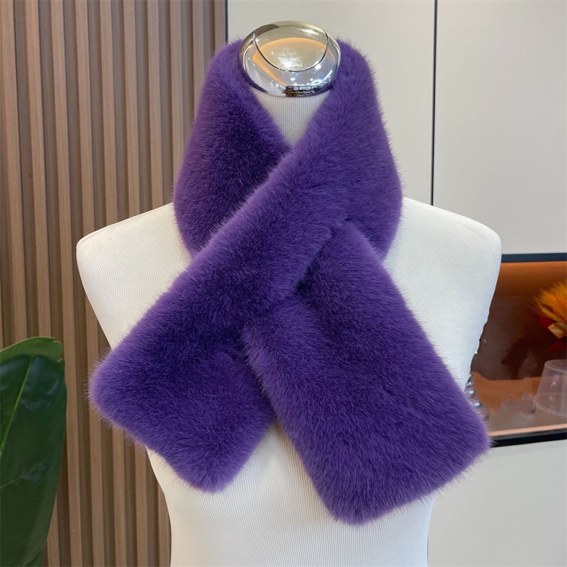 Soft Furry Neck Warmer, Warm Thicken Cross Collar Scarf, Solid Color Faux Rabbit Fur Cold Proof Scarves