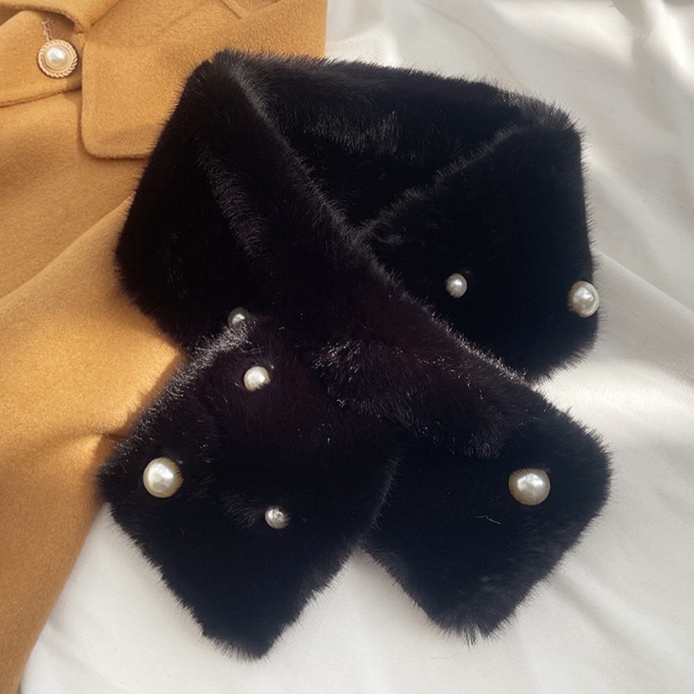 Soft Furry Neck Warmer, Warm Thicken Cross Collar Scarf, Solid Color Faux Rabbit Fur Cold Proof Scarves