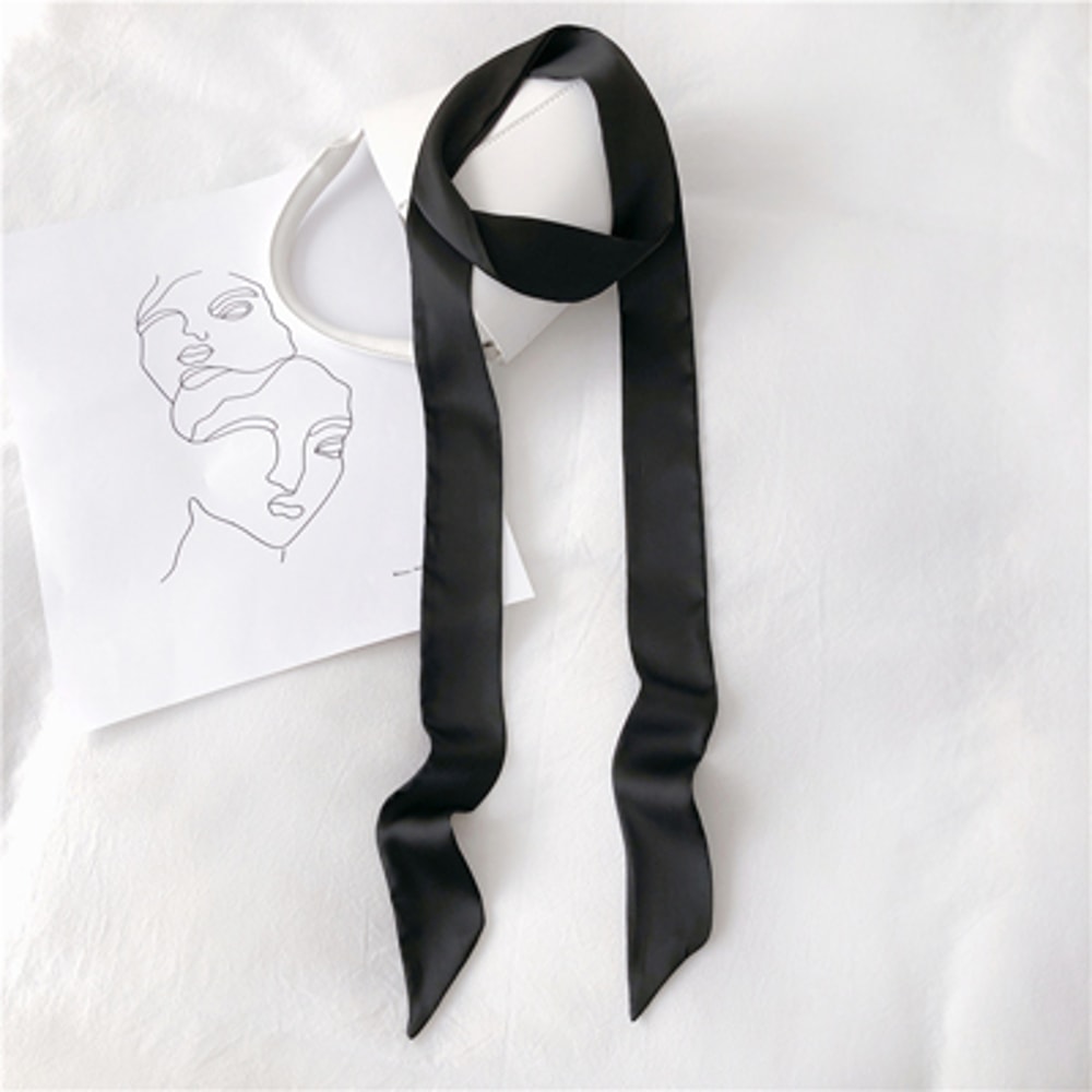 5X190CM Women Narrow Long Scarf 190x5cm Solid Color Chiffon Silk Rubber Red Tie Black Bag Ribbon He 6