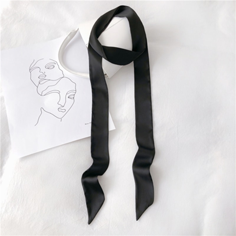 5X190CM Women Narrow Long Scarf 190x5cm Solid Color Chiffon Silk Rubber Red Tie Black Bag Ribbon He 6