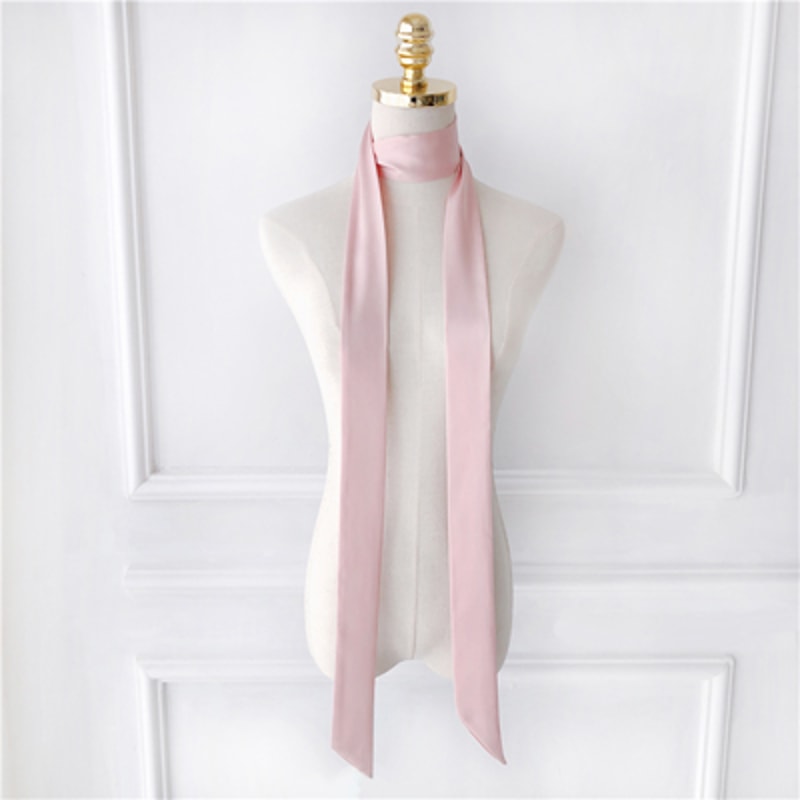 5X190CM Women Narrow Long Scarf 190x5cm Solid Color Chiffon Silk Rubber Red Tie Black Bag Ribbon He 11