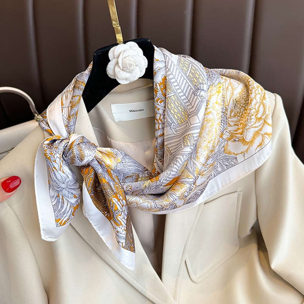Elegant Simulation Silk Square Scarves Women, Soft Satin Scarf Wrap, Versatile Bandana Hijab for Daily Wear