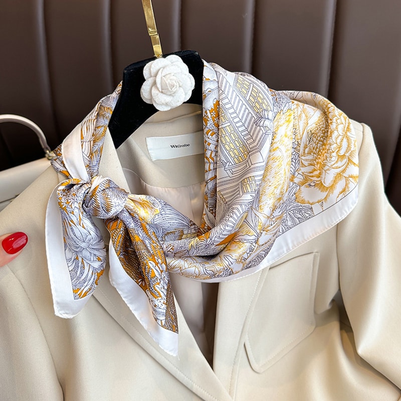 Elegant Simulation Silk Square Scarves Women, Soft Satin Scarf Wrap, Versatile Bandana Hijab for Daily Wear