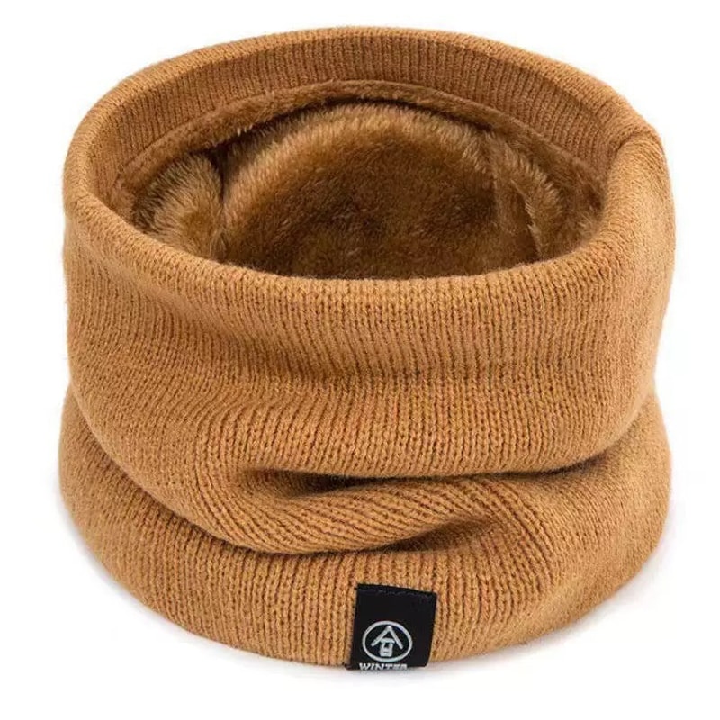 Men Plush Neck Scarf, Winter Warm Knitted Full Mask, Solid Color Cashmere Scarves