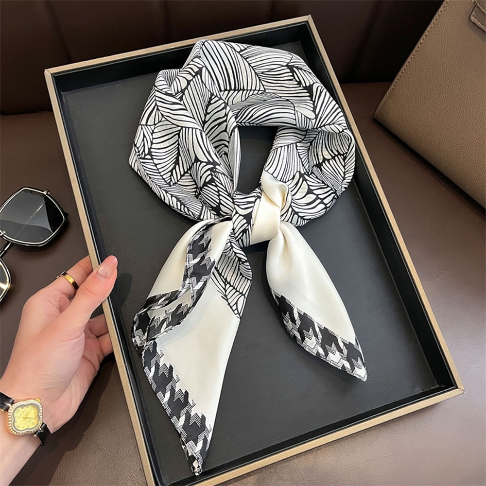 Elegant Yellow Square Silk Scarf Breathable Neck Windproof Women Hair Wrap 6