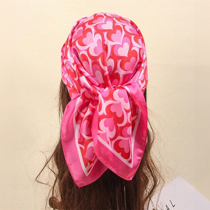 Elegant Yellow Square Silk Scarf Breathable Neck Windproof Women Hair Wrap 4
