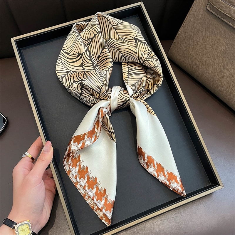 Elegant Yellow Square Silk Scarf Breathable Neck Windproof Women Hair Wrap 9