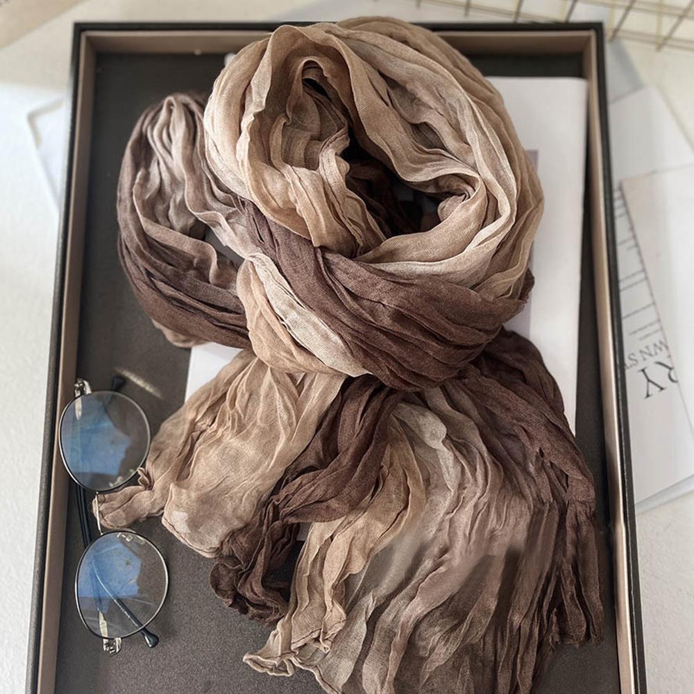 Korean Trendy Hemp Gradient Blue Shawl, Soft Autumn Winter Fashion, Versatile Folded Long Women Printed DIY Scarf