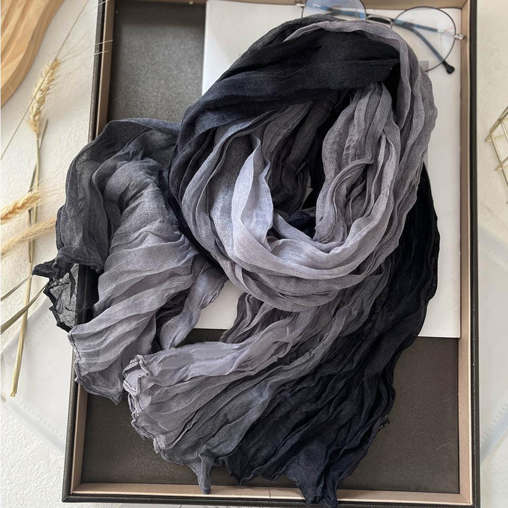 Korean Trendy Hemp Gradient Blue Shawl, Soft Autumn Winter Fashion, Versatile Folded Long Women Printed DIY Scarf