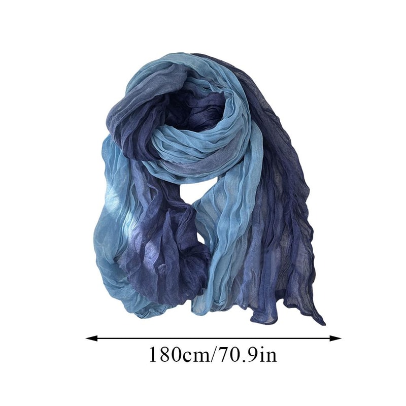 Korean Trendy Hemp Gradient Blue Shawl, Soft Autumn Winter Fashion, Versatile Folded Long Women Printed DIY Scarf