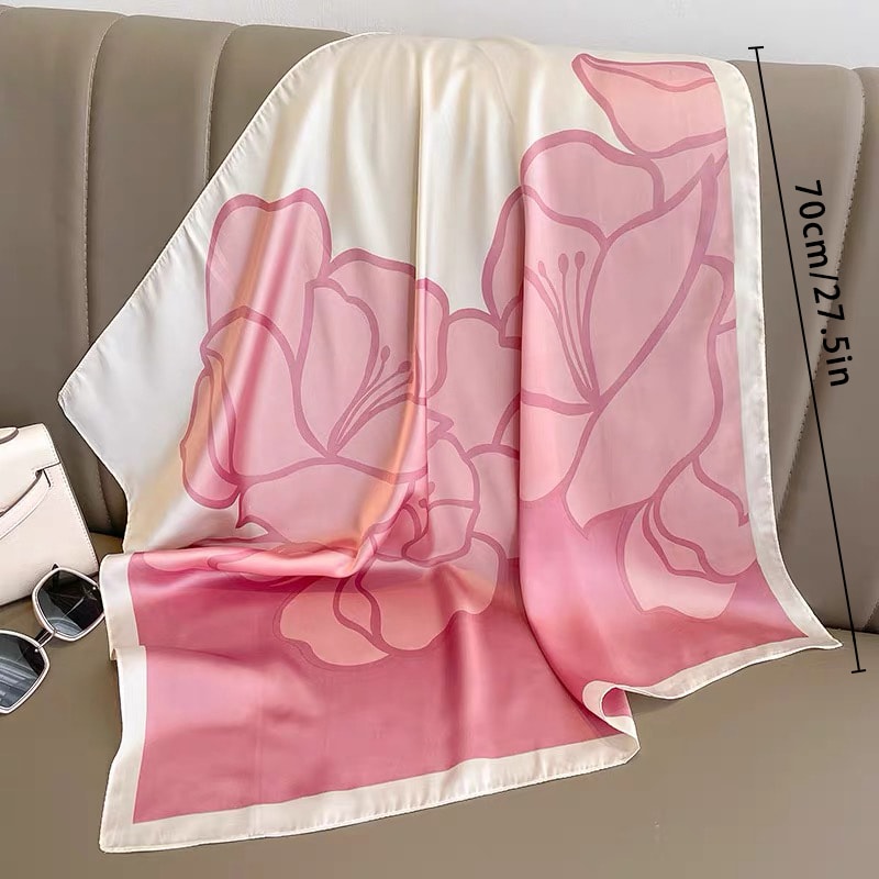 Simulated Silk Floral Scarf for Women, Fresh and Elegant Square Headwear for Clothing and Bags