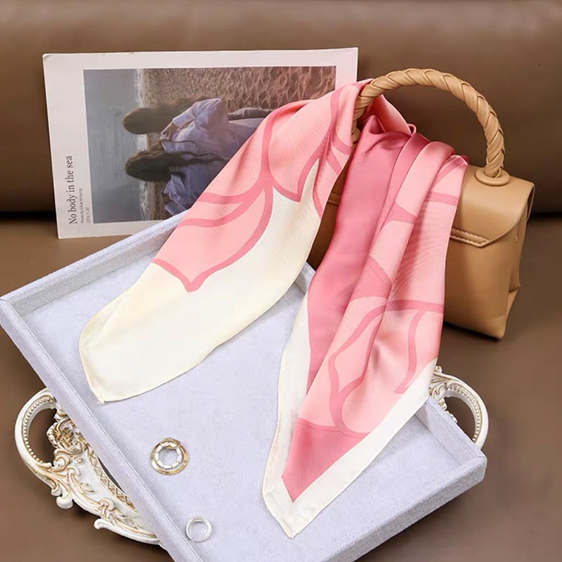 Simulated Silk Floral Scarf for Women, Fresh and Elegant Square Headwear for Clothing and Bags