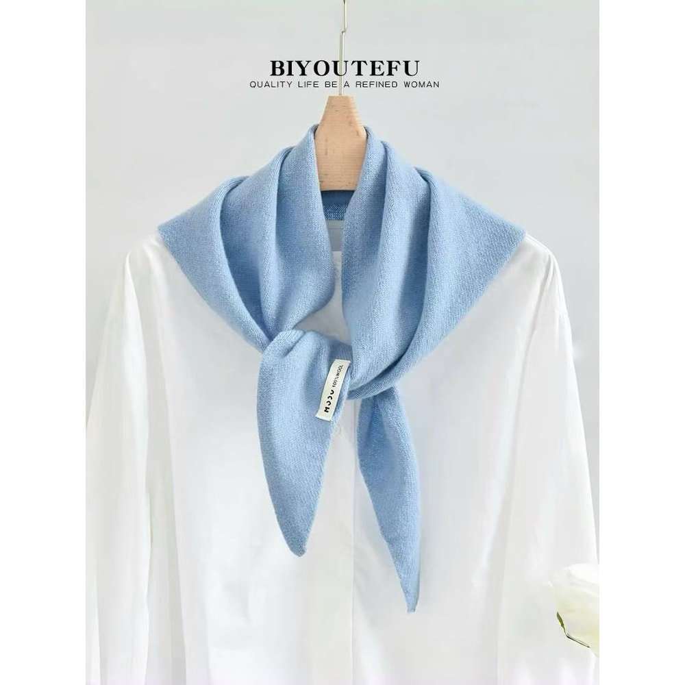 Decorative Small Scarf Wool Knitted Triangle Shawl For Womens Autumn Winter Neck Warmth 7