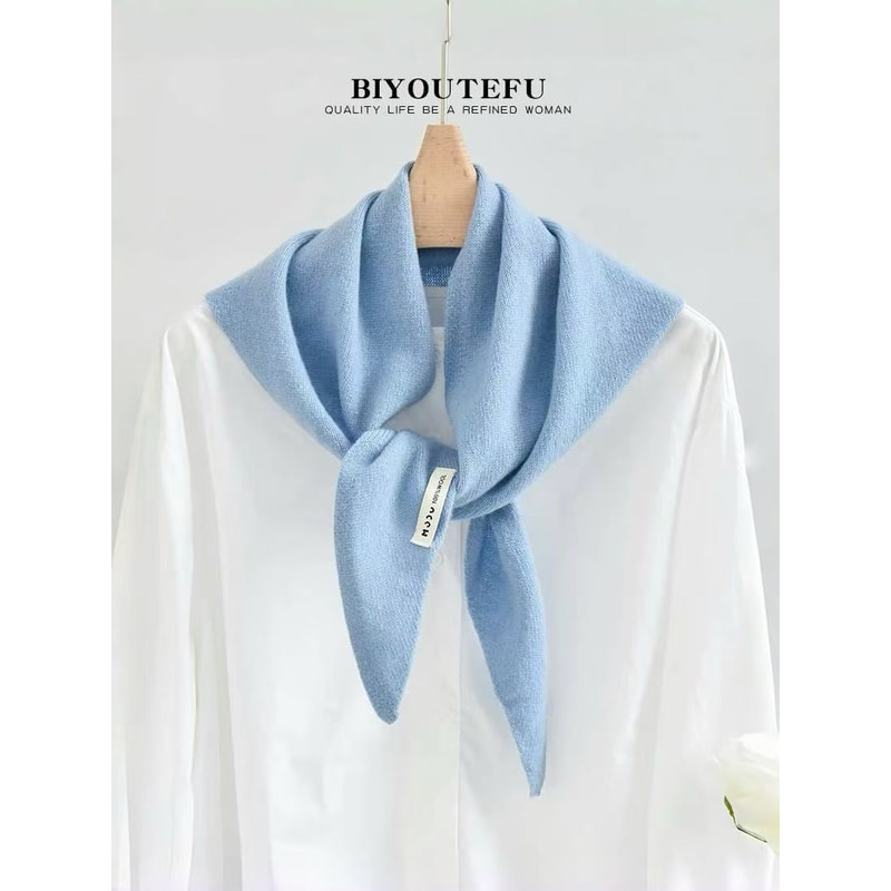 Decorative Small Scarf Wool Knitted Triangle Shawl For Womens Autumn Winter Neck Warmth 7