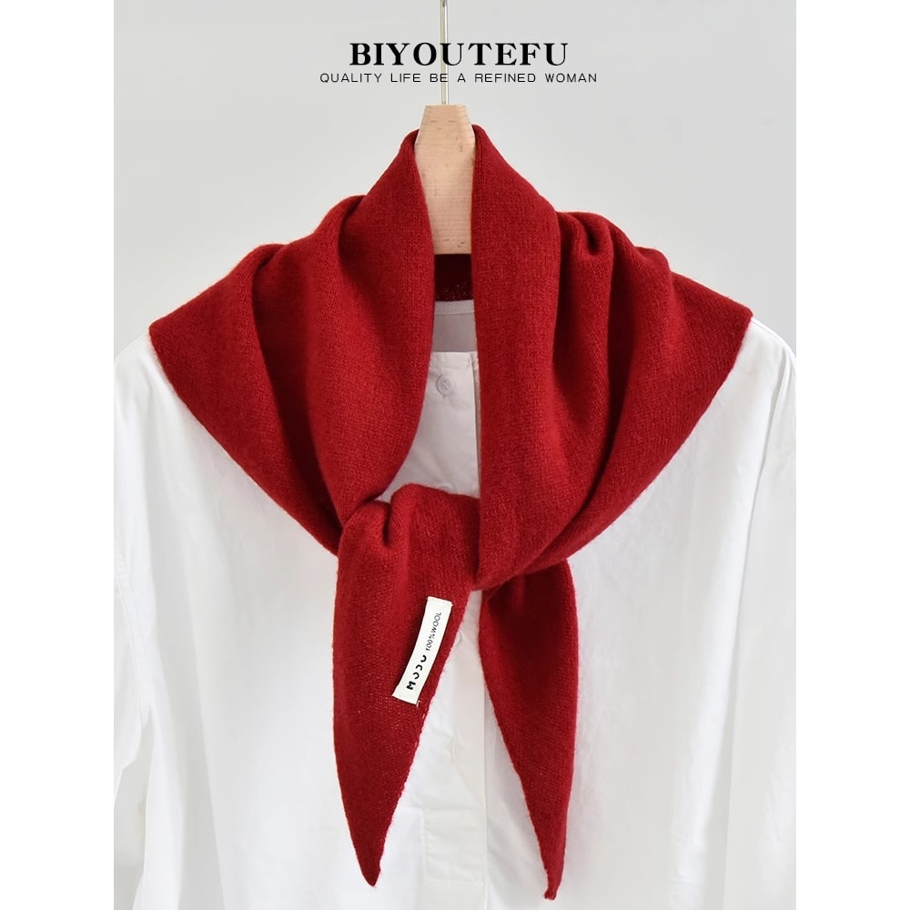 Decorative Small Scarf Wool Knitted Triangle Shawl For Womens Autumn Winter Neck Warmth 8