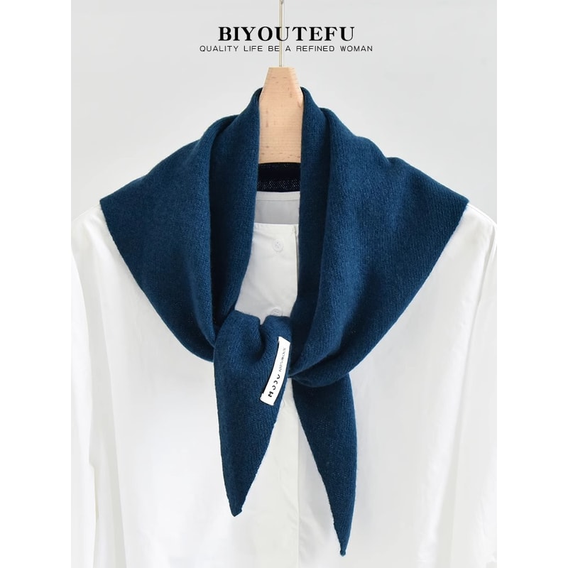 Decorative Small Scarf Wool Knitted Triangle Shawl For Womens Autumn Winter Neck Warmth 9