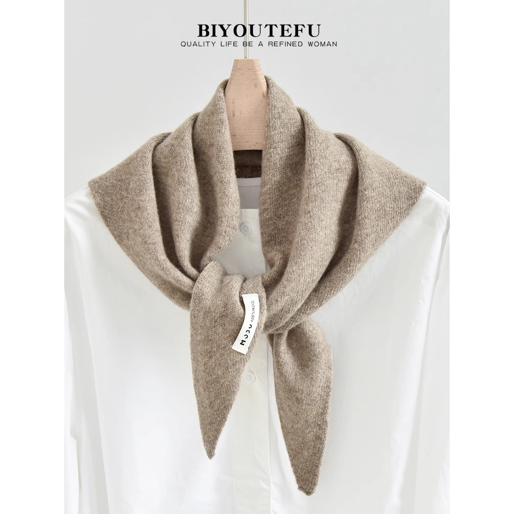 Decorative Small Scarf Wool Knitted Triangle Shawl For Womens Autumn Winter Neck Warmth 11