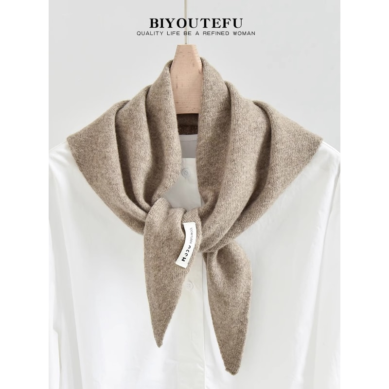 Decorative Small Scarf Wool Knitted Triangle Shawl For Womens Autumn Winter Neck Warmth 11