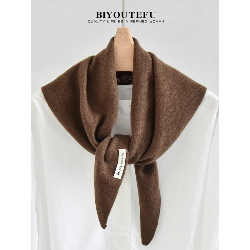 Decorative Small Scarf Wool Knitted Triangle Shawl For Womens Autumn Winter Neck Warmth 12