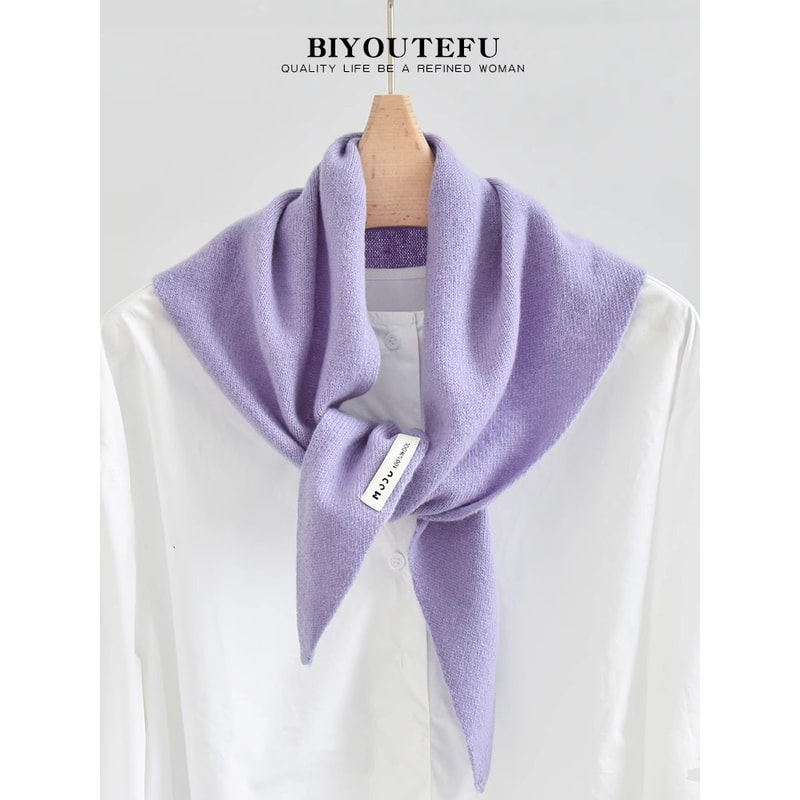Decorative Small Scarf Wool Knitted Triangle Shawl For Womens Autumn Winter Neck Warmth 14