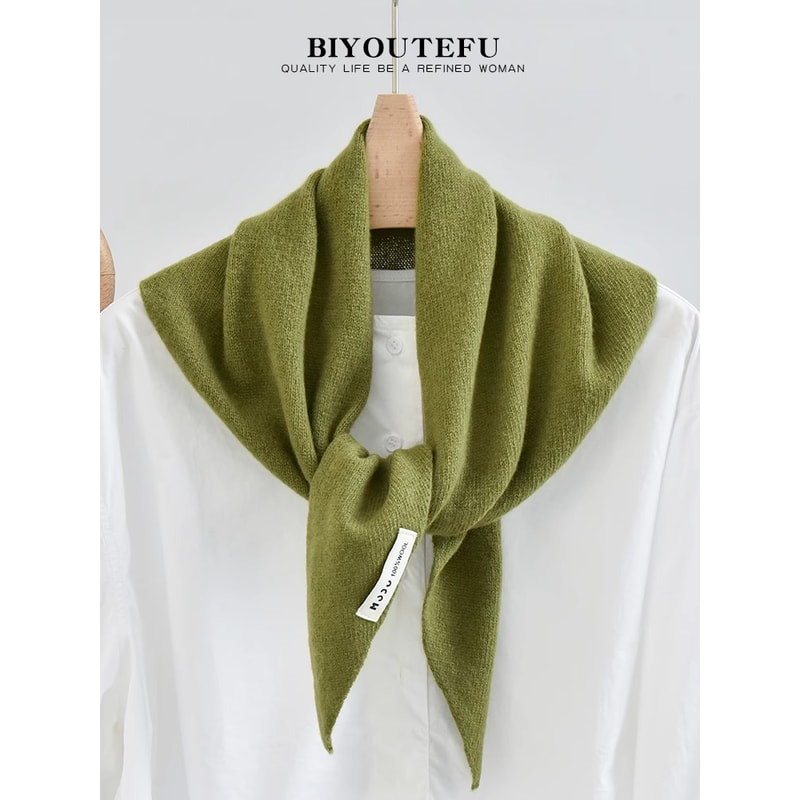 Decorative Small Scarf Wool Knitted Triangle Shawl For Womens Autumn Winter Neck Warmth 18