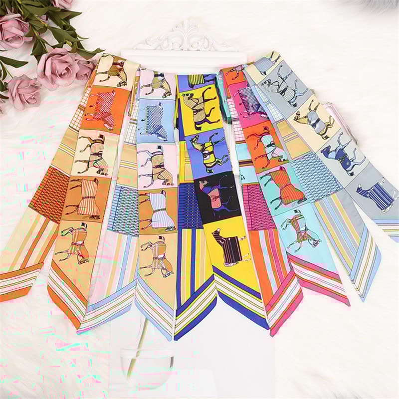 Luxury Brand Foulard Women Tie Fashion Head Scarves Small Skinny Silk Scarf 0