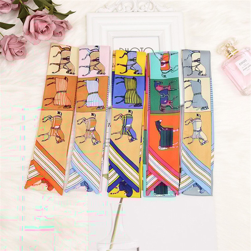 Luxury Brand Foulard Women Tie Fashion Head Scarves Small Skinny Silk Scarf 1