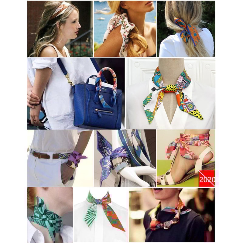 Luxury Brand Foulard Women Tie Fashion Head Scarves Small Skinny Silk Scarf 5