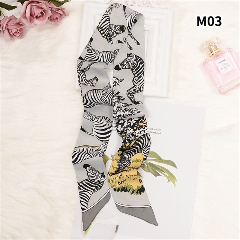 Luxury Brand Foulard Women Tie Fashion Head Scarves Small Skinny Silk Scarf 8