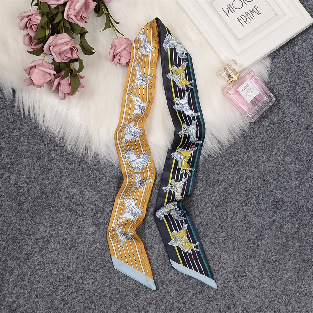 Luxury Brand Foulard Women Tie Fashion Head Scarves Small Skinny Silk Scarf 9