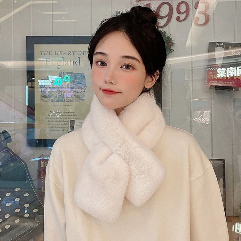 Cute Solid Color Faux Rabbit Fur Scarf, Winter Thickened Soft Furry Neck Warmer for Women