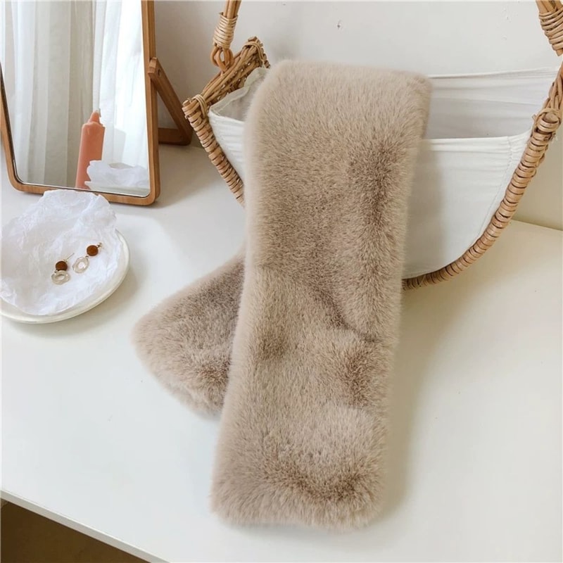Cute Solid Color Faux Rabbit Fur Scarf, Winter Thickened Soft Furry Neck Warmer for Women