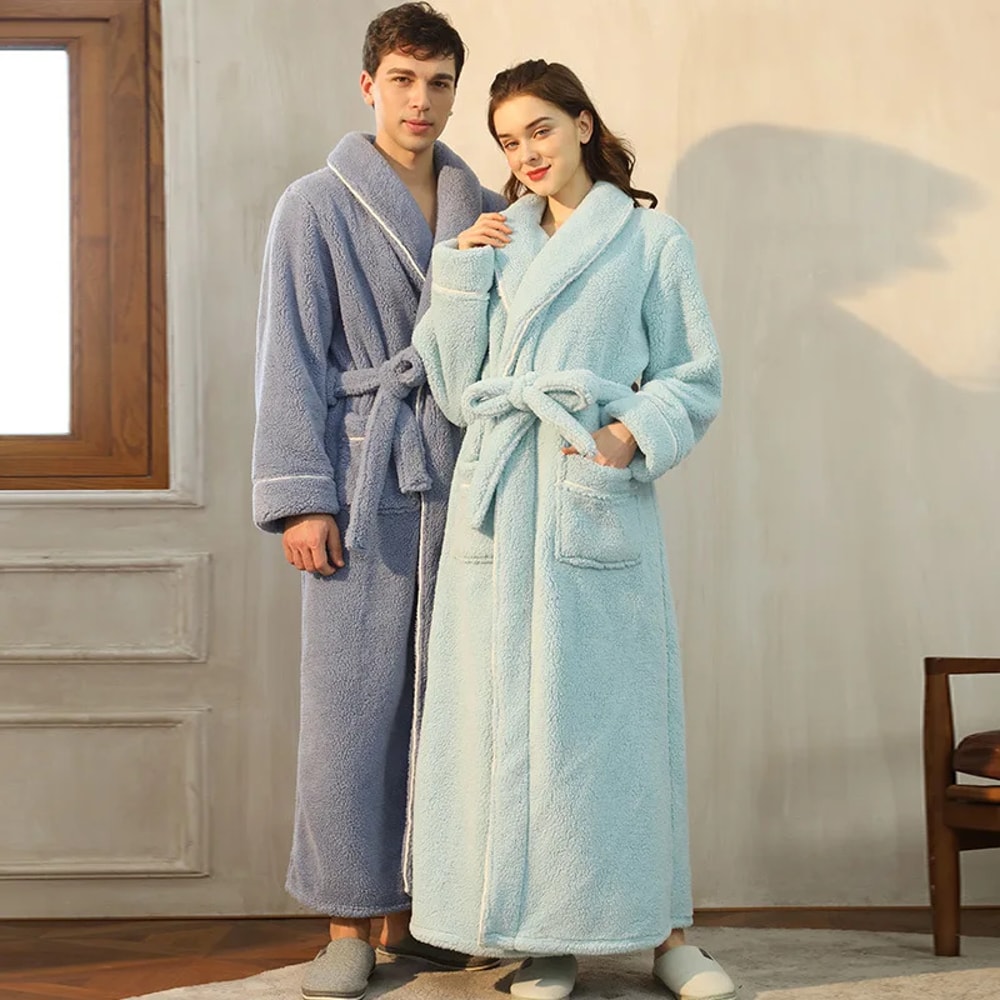 Mens Large Size Light Luxury Cotton Robe Winter New Thick Comfortable Couple Bathrobe Womens Extend 0