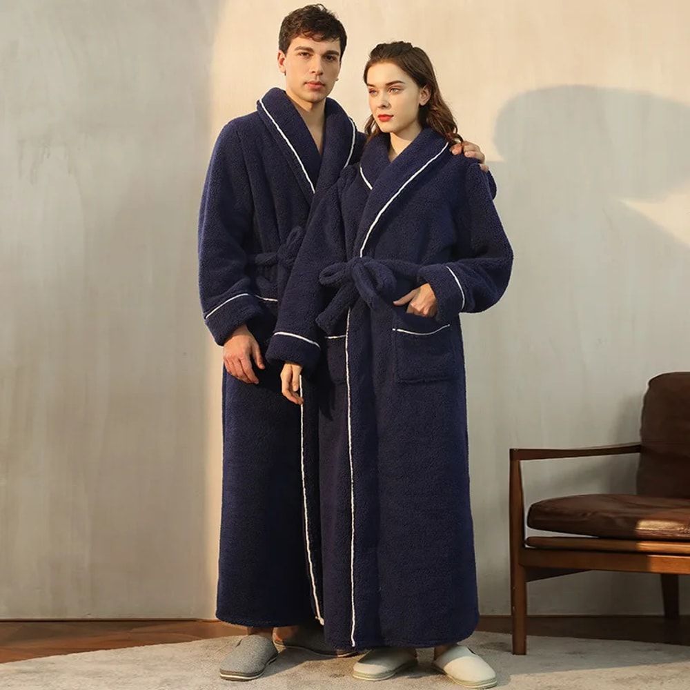 Mens Large Size Light Luxury Cotton Robe Winter New Thick Comfortable Couple Bathrobe Womens Extend 2
