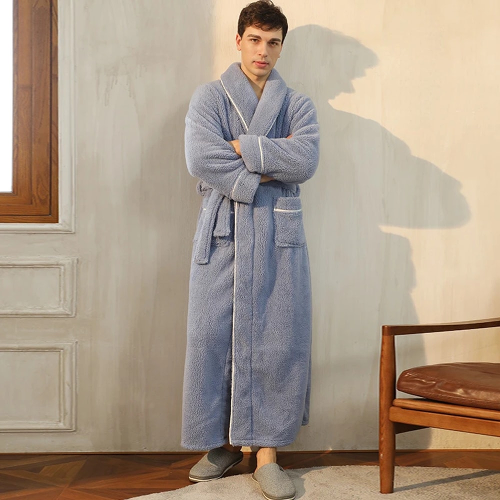Mens Large Size Light Luxury Cotton Robe Winter New Thick Comfortable Couple Bathrobe Womens Extend 5