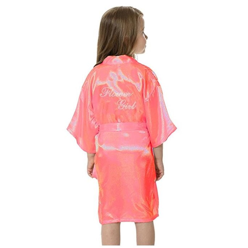 Mini Bride Satin Solid Bath Robe for Flower Girl Wedding Party Yukata Rayon Silk Sexy Sleepwear Children Dress