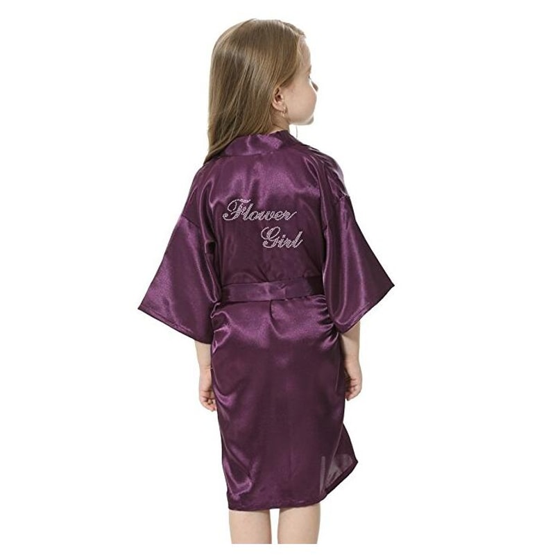 Mini Bride Satin Solid Bath Robe for Flower Girl Wedding Party Yukata Rayon Silk Sexy Sleepwear Children Dress