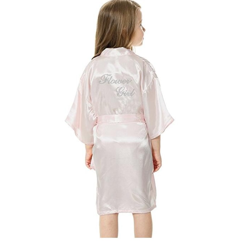 Mini Bride Satin Solid Bath Robe for Flower Girl Wedding Party Yukata Rayon Silk Sexy Sleepwear Children Dress
