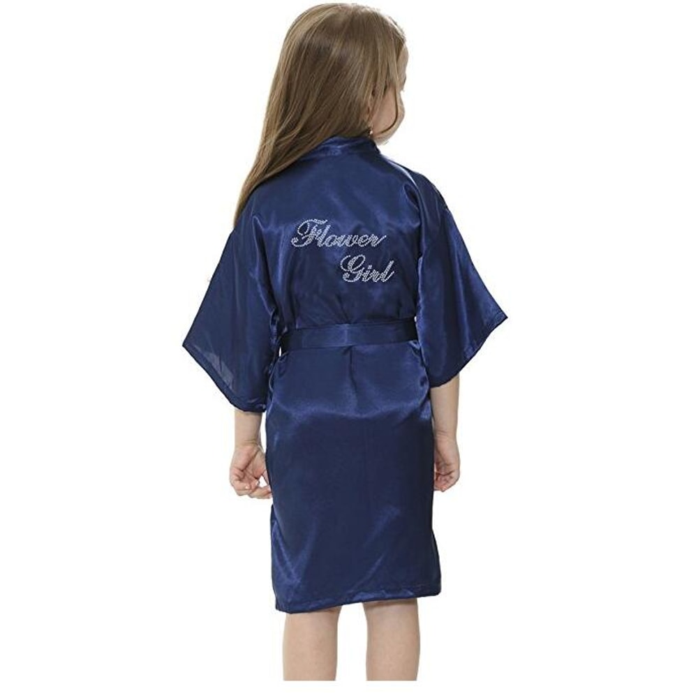 Mini Bride Satin Solid Bath Robe for Flower Girl Wedding Party Yukata Rayon Silk Sexy Sleepwear Children Dress