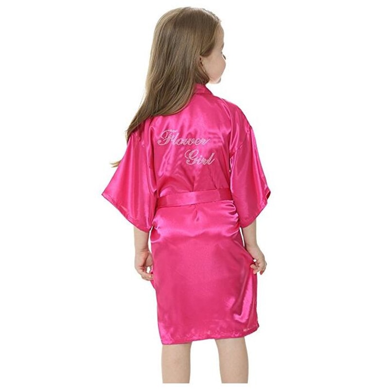 Mini Bride Satin Solid Bath Robe for Flower Girl Wedding Party Yukata Rayon Silk Sexy Sleepwear Children Dress