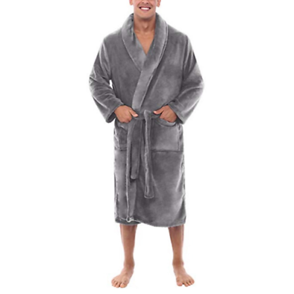 Men Winter Robes, Warm Plush Shawl Bathrobe, Lengthened Home Sleepwear Coat