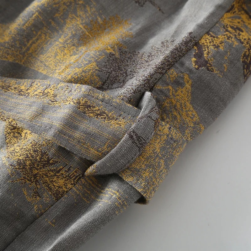 Jacquard Thin Printed Robes with Belt for Men, Medium Length Summer Pajamas, Breathable Bathrobe