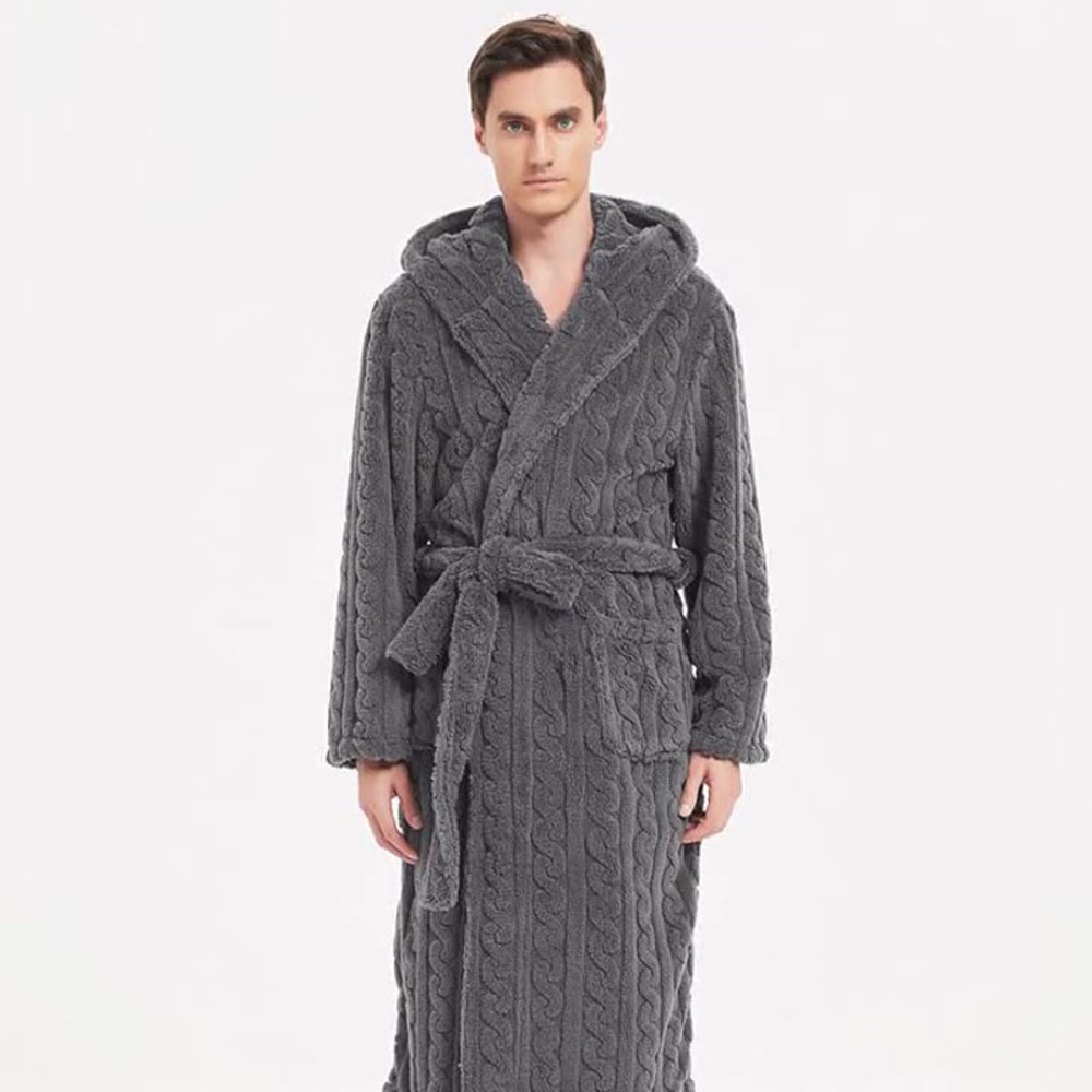 Men's Fall and Winter Warm Robe, Hooded Thickened Couple Robe, Shu Cotton Velvet Jacquard Pajamas Homewear